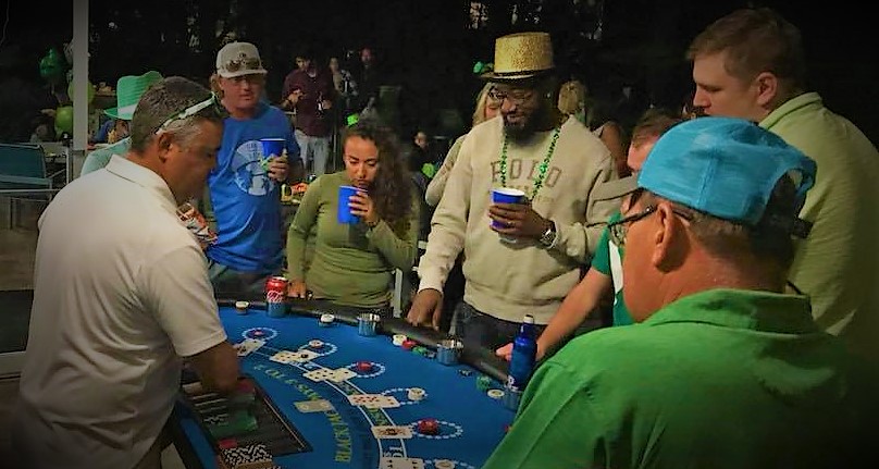 Casino night tables and dealers